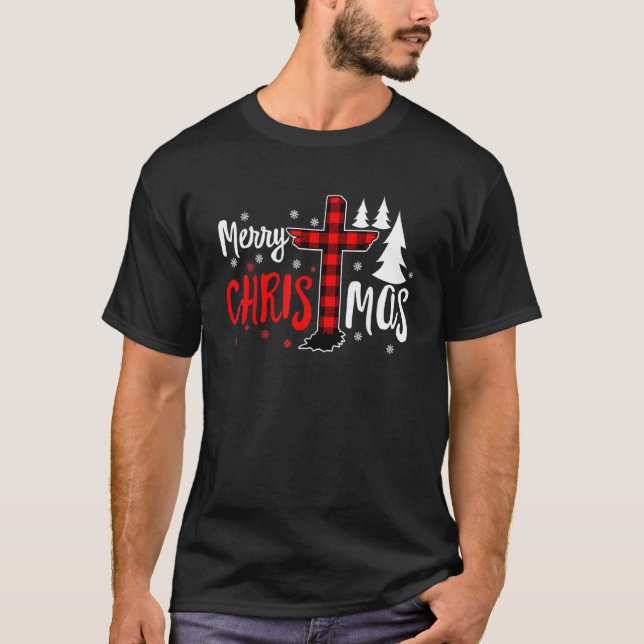 Merry Christmas Christians Buffalo Plaid T-Shirt (Vorderseite)