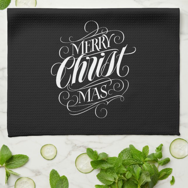 Merry CHRISTmas Christlich Calligrafy Lettering Geschirrtuch (Gefaltet)