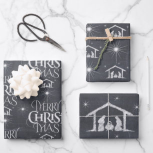Merry CHRISTmas Christliche Chalkboard-Kalligraphi Geschenkpapier Set