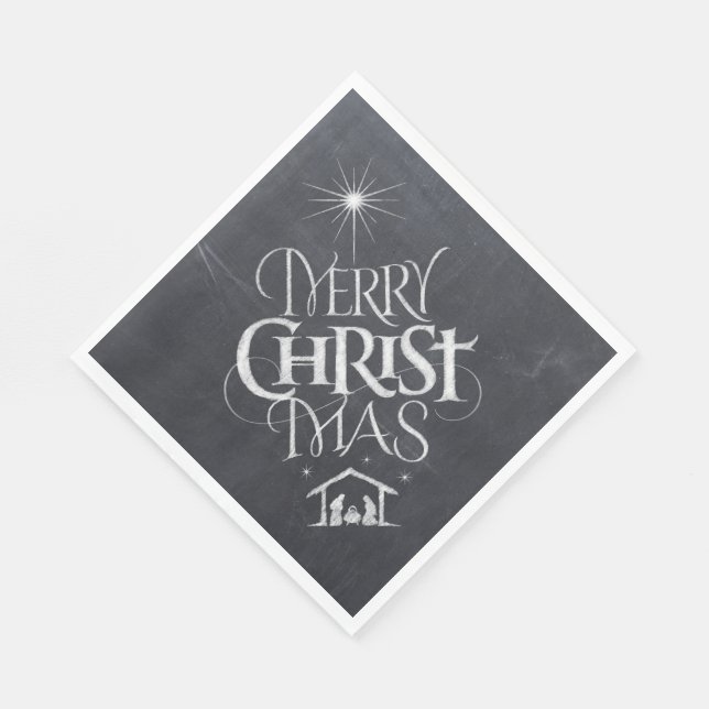 Merry CHRISTmas Christliche Chalkboard-Kalligraphi Serviette (Ecke)