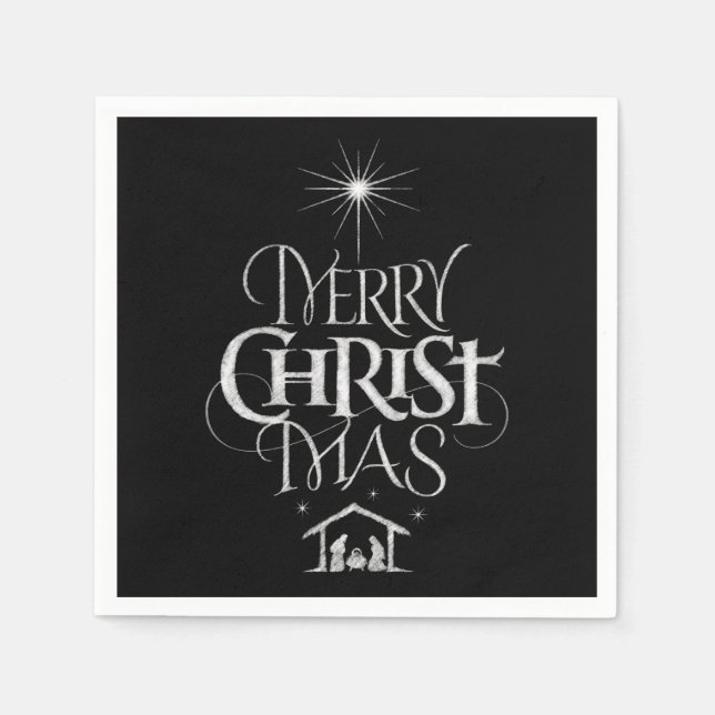Merry CHRISTmas Christliche Chalkboard-Kalligraphi Serviette (Vorderseite)