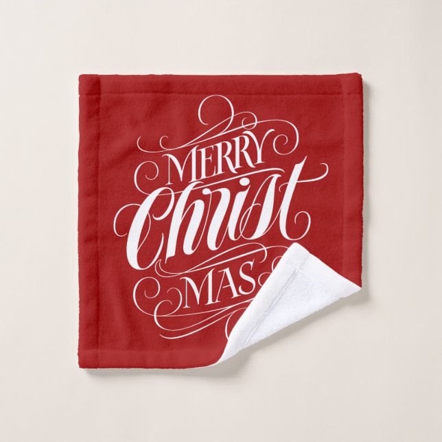 Merry CHRISTmas Christliche Kalligrafie Script Red Badhandtuch Set (Waschlappen)