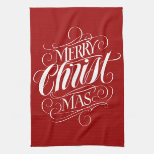 Merry CHRISTmas Christliche Kalligrafie Script Red Geschirrtuch