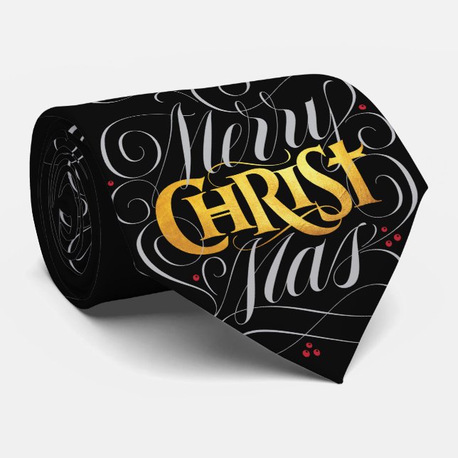 Merry CHRISTmas Christliches Gold Script Christus  Krawatte (Gerollt)