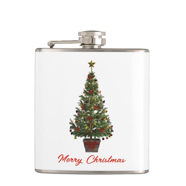 Merry Christmas. Christmas Tree Flachmann (Vorderseite)
