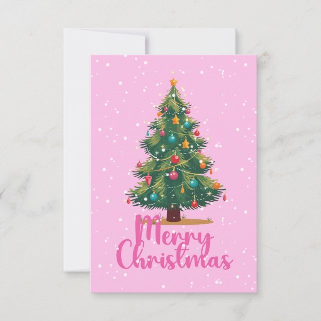 Merry Christmas, Christmas Tree, Holiday, Pink Dankeskarte (Vorderseite)