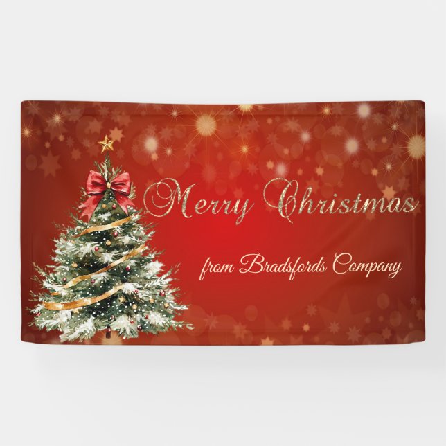 Merry Christmas,Christmas Tree,Red  Banner (Horizontal)