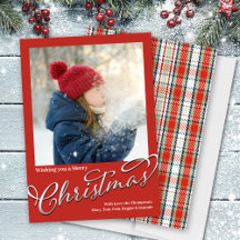 Merry Christmas Classic Calligraphy Red Plaid