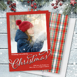 Merry Christmas Classic Calligraphy Red Plaid  Feiertagskarte