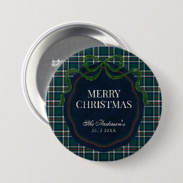 Merry Christmas Classic Preppy Tartan Plaid Button