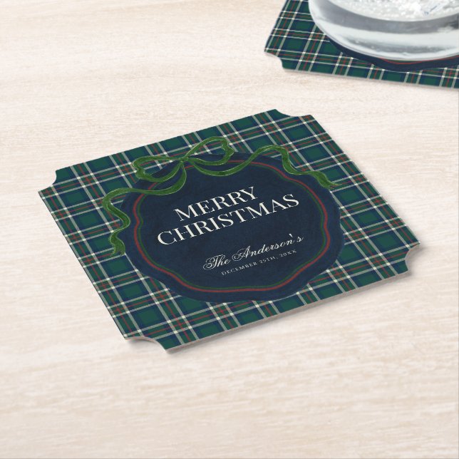 Merry Christmas Classic Preppy Tartan Plaid Untersetzer (angewinkelt)