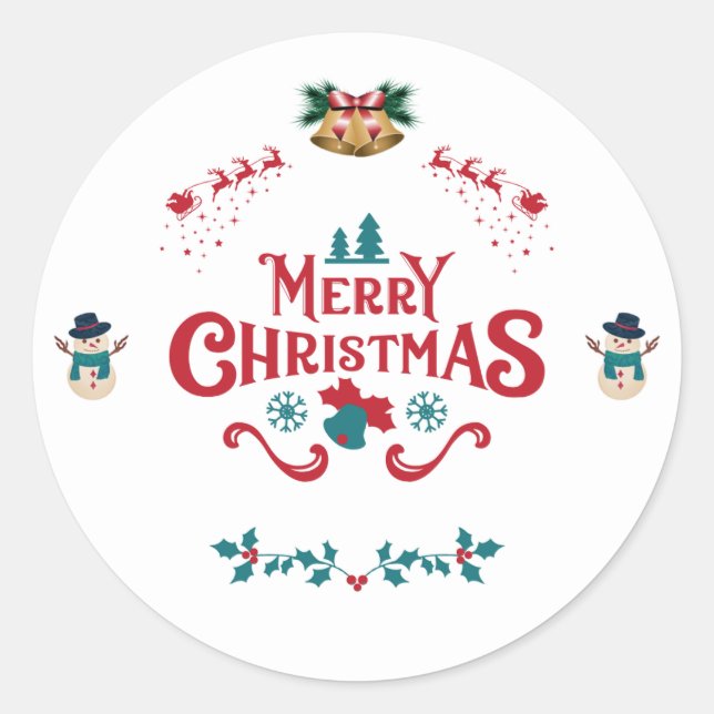 Merry Christmas Classic Reindeer Snowman Sticker (Vorderseite)