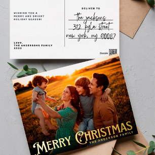 Merry Christmas Classic Whimsical Gold Photo Folien Feiertagspostkarte