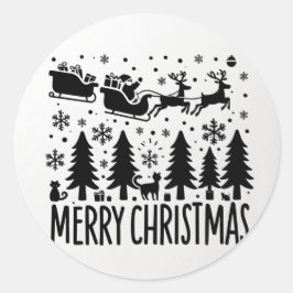 MERRY CHRISTMAS Clip Art schwarz Runder Aufkleber