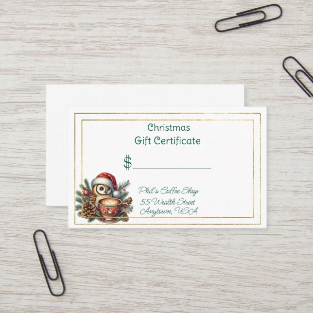 Merry Christmas Coffee Shop Gift Certificate Visitenkarte (Vorderseite/Rückseite Beispiel)