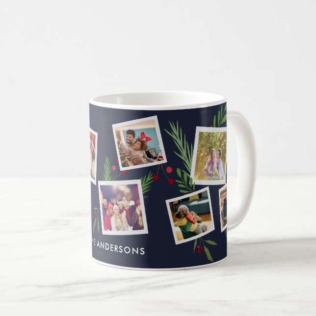 Merry Christmas Collage Custom Modern Holly Kaffeetasse (VorderseiteRechts)