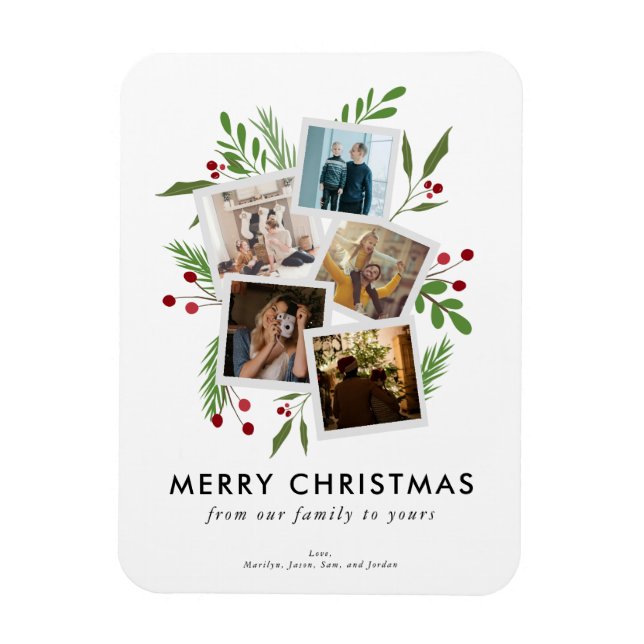 Merry Christmas Collage Custom Modern Holly Magnet (Vertikal)