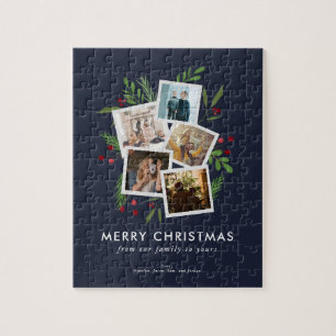 Merry Christmas Collage Custom Modern Holly Puzzle