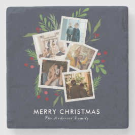 Merry Christmas Collage Custom Modern Holly Steinuntersetzer