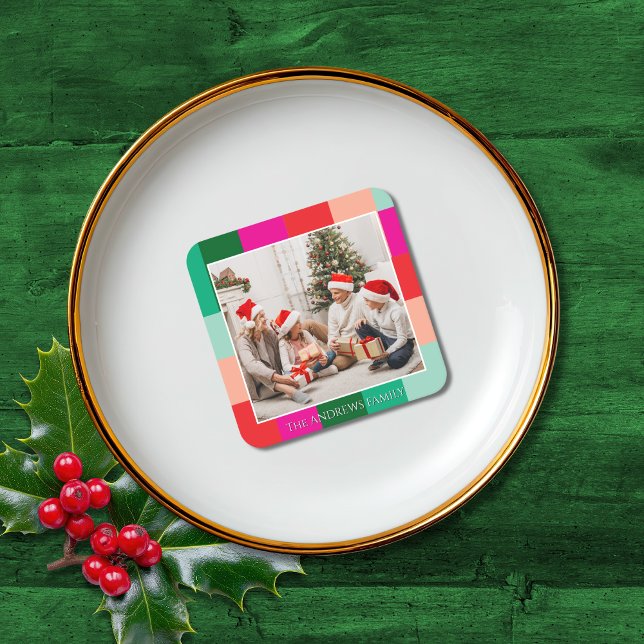 Merry Christmas Color Block Photo  Rechteckiger Pappuntersetzer (Von Creator hochgeladen)