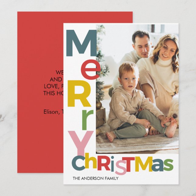 Merry Christmas Colorful Photo Einladung (Vorne/Hinten)