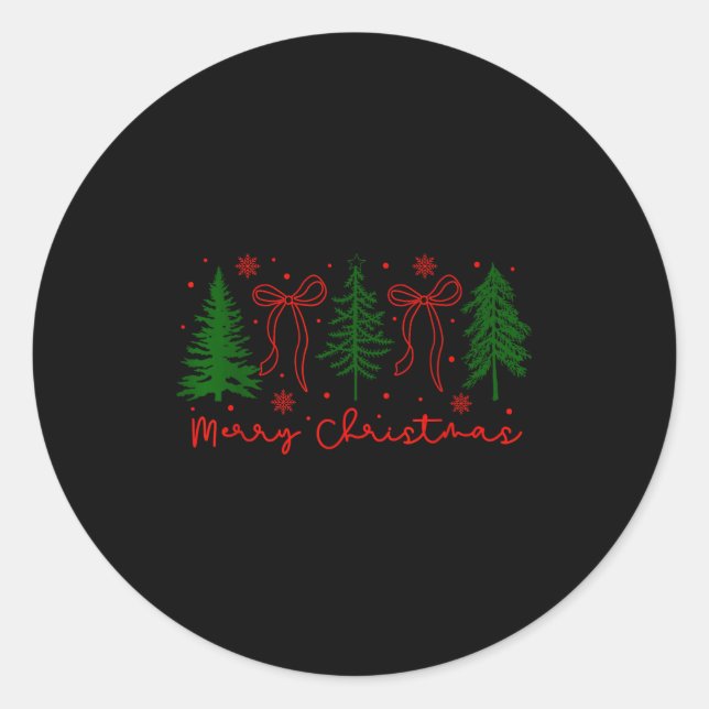 Merry Christmas Coquette Bow And Tree Retro Xmas H Runder Aufkleber (Vorderseite)