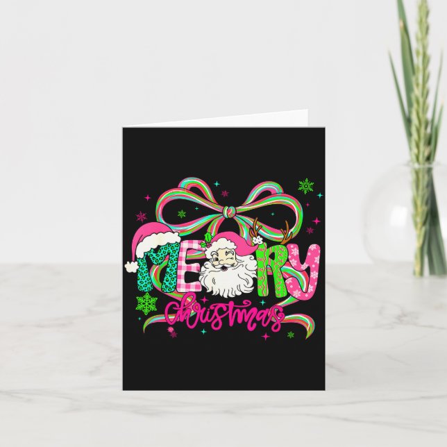 Merry Christmas Coquette Bow Nk Santa Claus Girl W Karte (Vorderseite)