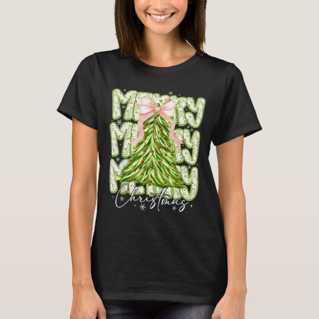 Merry Christmas Coquette Bow Tree Xmas Holiday Gir T-Shirt (Vorderseite)