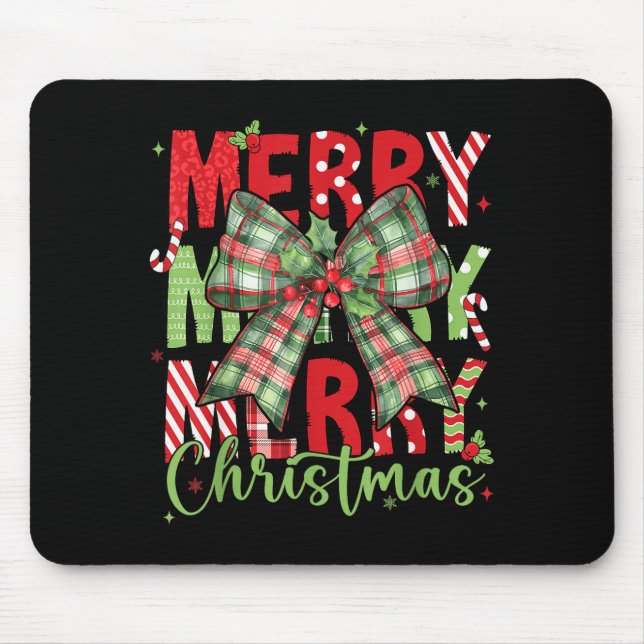 Merry Christmas Coquette Bow Xmas Pajamas Family M Mousepad (Vorne)