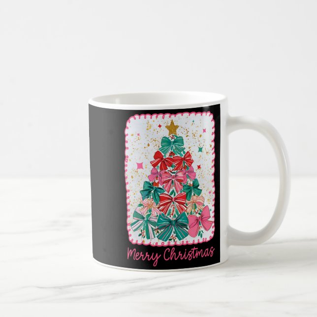 Merry Christmas Coquette Bow Xmas Tree Holiday Gir Kaffeetasse (Rechts)