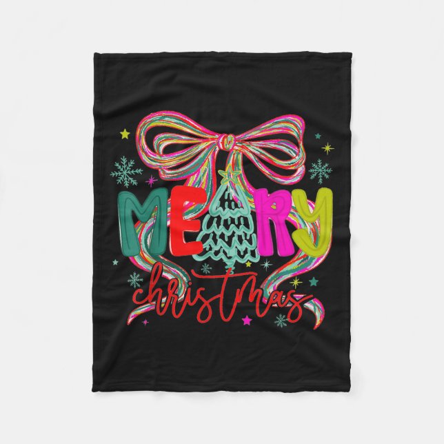 Merry Christmas Coquette Preppy Bow Tree For Woman Fleecedecke (Vorderseite)