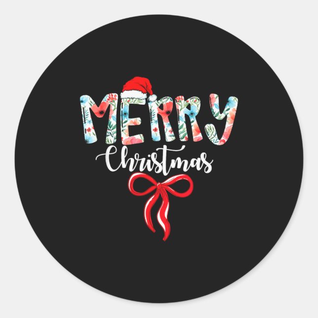 Merry Christmas Coquette Red Bow Girls Santa Hat X Runder Aufkleber (Vorderseite)
