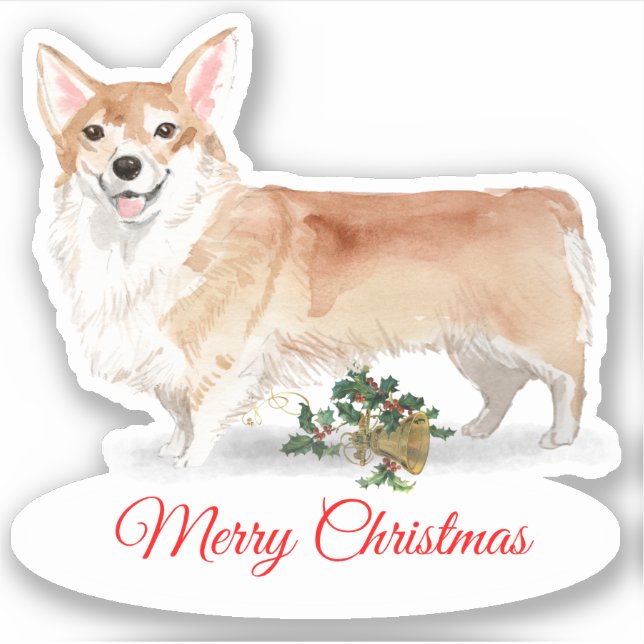 Merry Christmas Corgi Custom-Cut Vinyl Aufkleber (Vorderseite)
