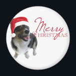 Merry Christmas Corgi Santa Magnet<br><div class="desc">Ein schönes Urlaubsfoto für Hundefreunde mit einem zauberhaften,  pembraunen Korgi mit roter Weihnachtsmannmütze. Frohe Weihnachten ist neben dem niedlichen Bild in Rot geschrieben.</div>