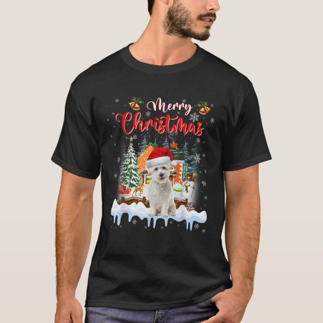 Merry Christmas Coton De Tulear Dog Santa Hat Ligh T-Shirt (Vorderseite)