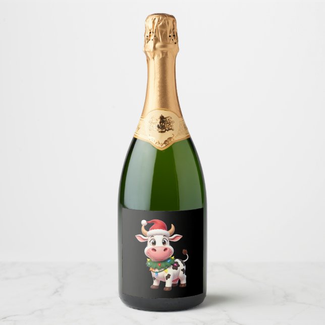 Merry Christmas Cow Santa Christmas Lights Cow Xma (Vorderseite)