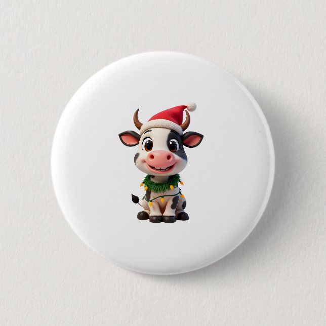 Merry Christmas Cow Santa Christmas Lights Cow Xma Button (Vorderseite)