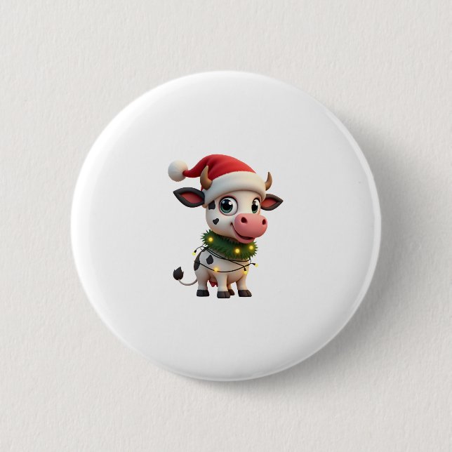 Merry Christmas Cow Santa Christmas Lights Cow Xma Button (Vorderseite)