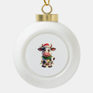 Merry Christmas Cow Santa Christmas Lights Cow Xma Keramik Kugel-Ornament