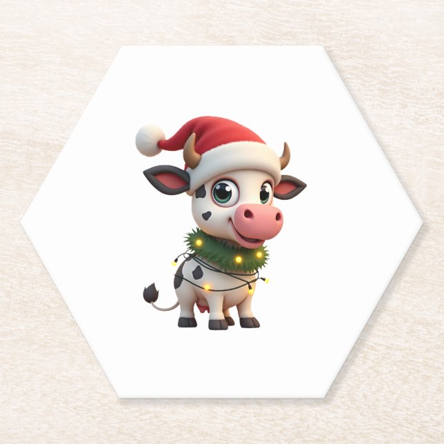 Merry Christmas Cow Santa Christmas Lights Cow Xma Untersetzer (Vorderseite)