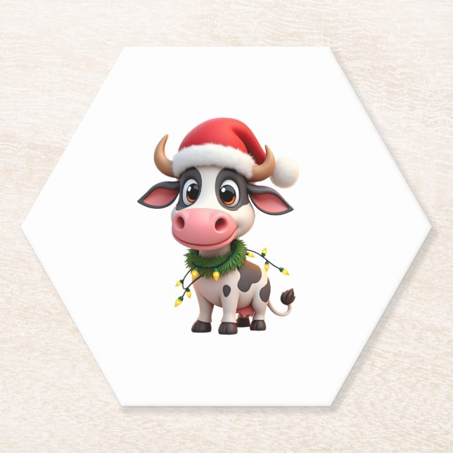 Merry Christmas Cow Santa Christmas Lights Cow Xma Untersetzer (Vorderseite)
