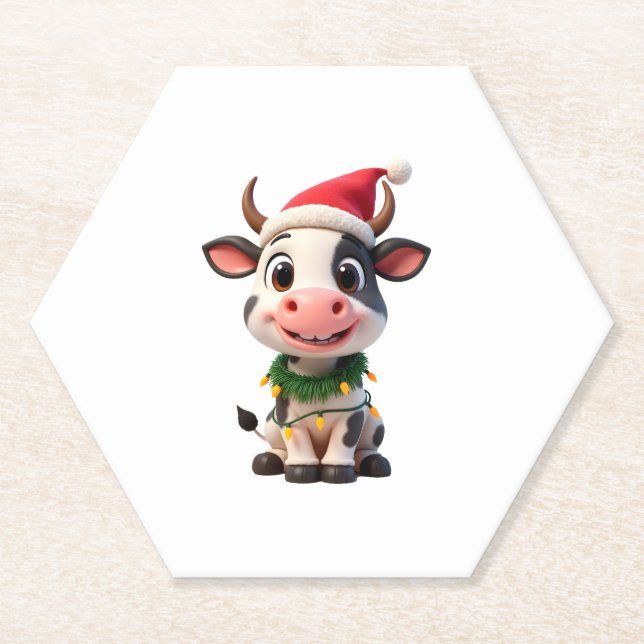 Merry Christmas Cow Santa Christmas Lights Cow Xma Untersetzer (Vorderseite)