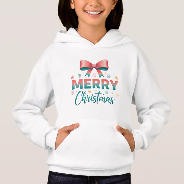 Merry Christmas Cozy Kids Festive Bow Sweatshirt (Vorderseite)