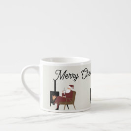 Merry Christmas Cozy Santa Fireplace Espresso Mug  Espressotasse