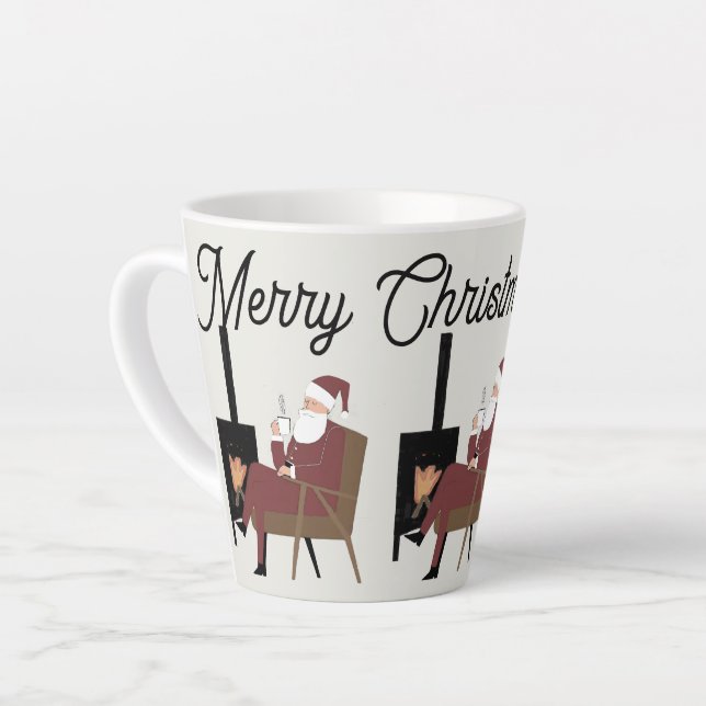 Merry Christmas Cozy Santa Fireplace Latte Coffee  Milchtasse (Linke Ecke)