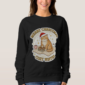 Merry Christmas Cozy Winter Cat Book Lover T-Shirt Sweatshirt