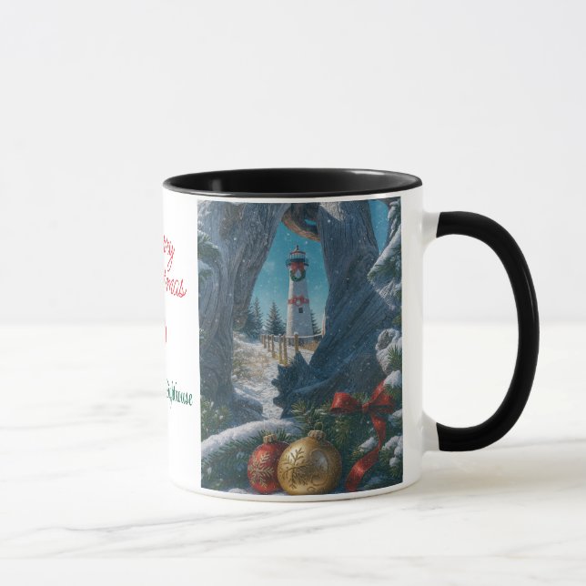 Merry Christmas Crisp Point Lighthouses Tasse (Rechts)