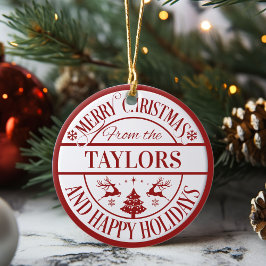 Merry Christmas Custom Familienname Classic Keramik Ornament