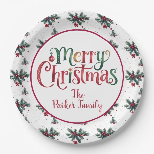 Merry Christmas – Custom Family Greeting Pappteller (Vorderseite)