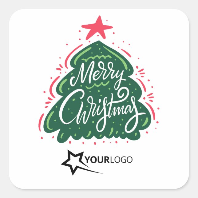 Merry Christmas Custom Logo Business Quadratischer Aufkleber (Vorderseite)